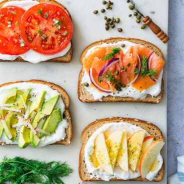 Mediterranean diet lunch ideas: ricotta toast with toppings